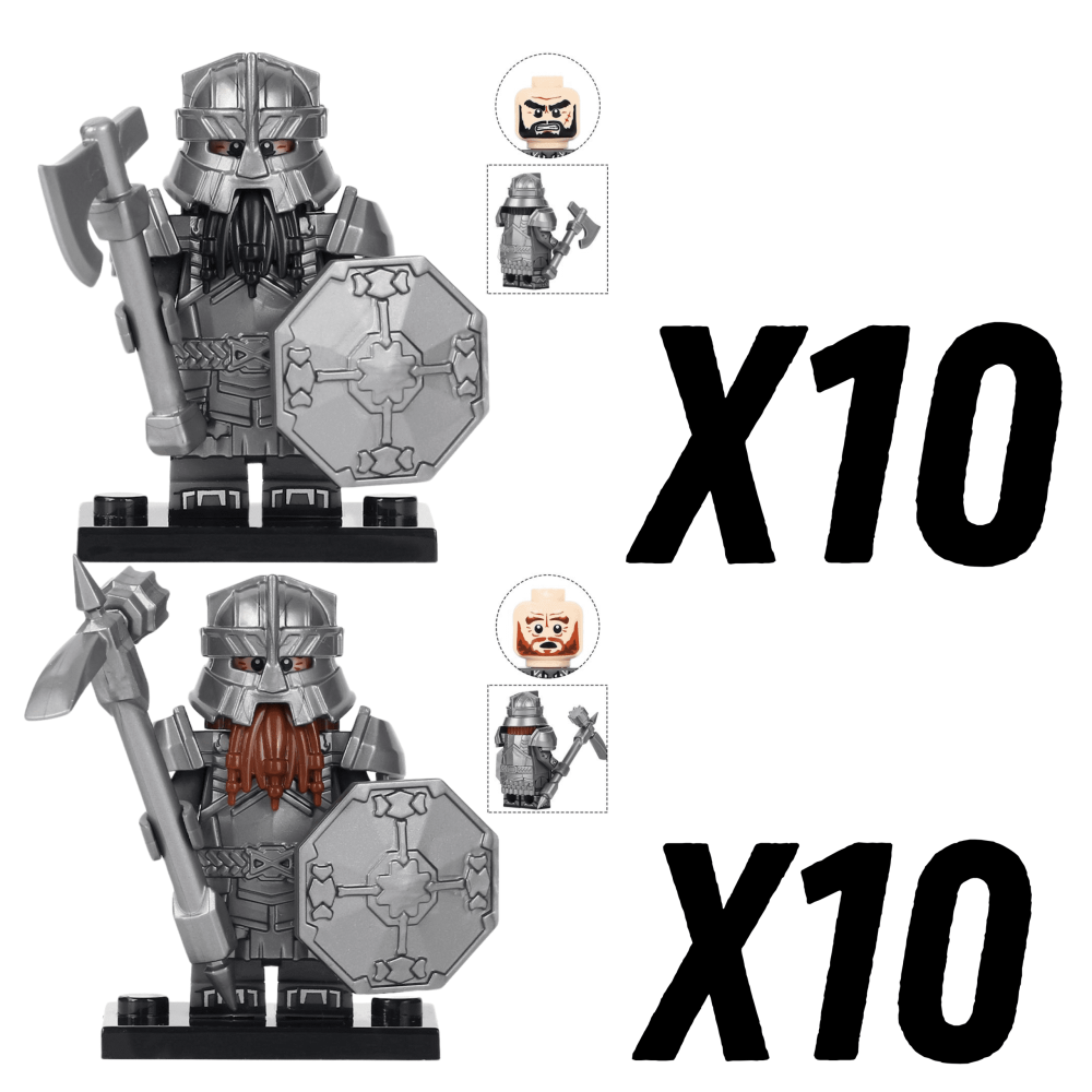 Lord the Rings Erebor Dwarves Silver Armour Block Figures Set 10pcs