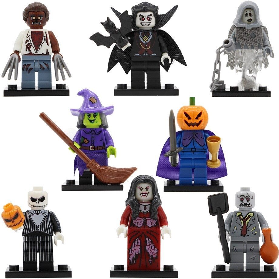 Happy Halloween Spooky Season Wacky Witch Zombie Werewolf Block Figures Set