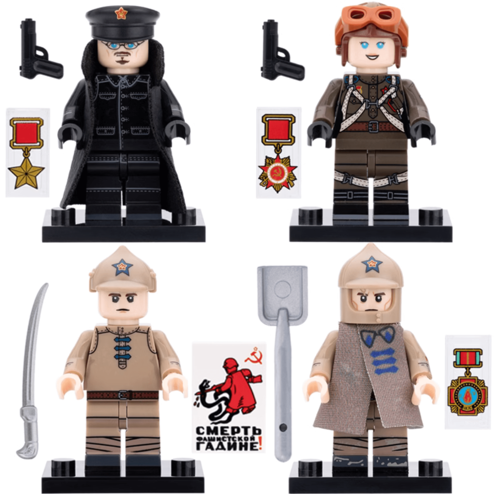 WWII Soviet Red Army Soldier Building Block Figures Set with Weapons & Accessories