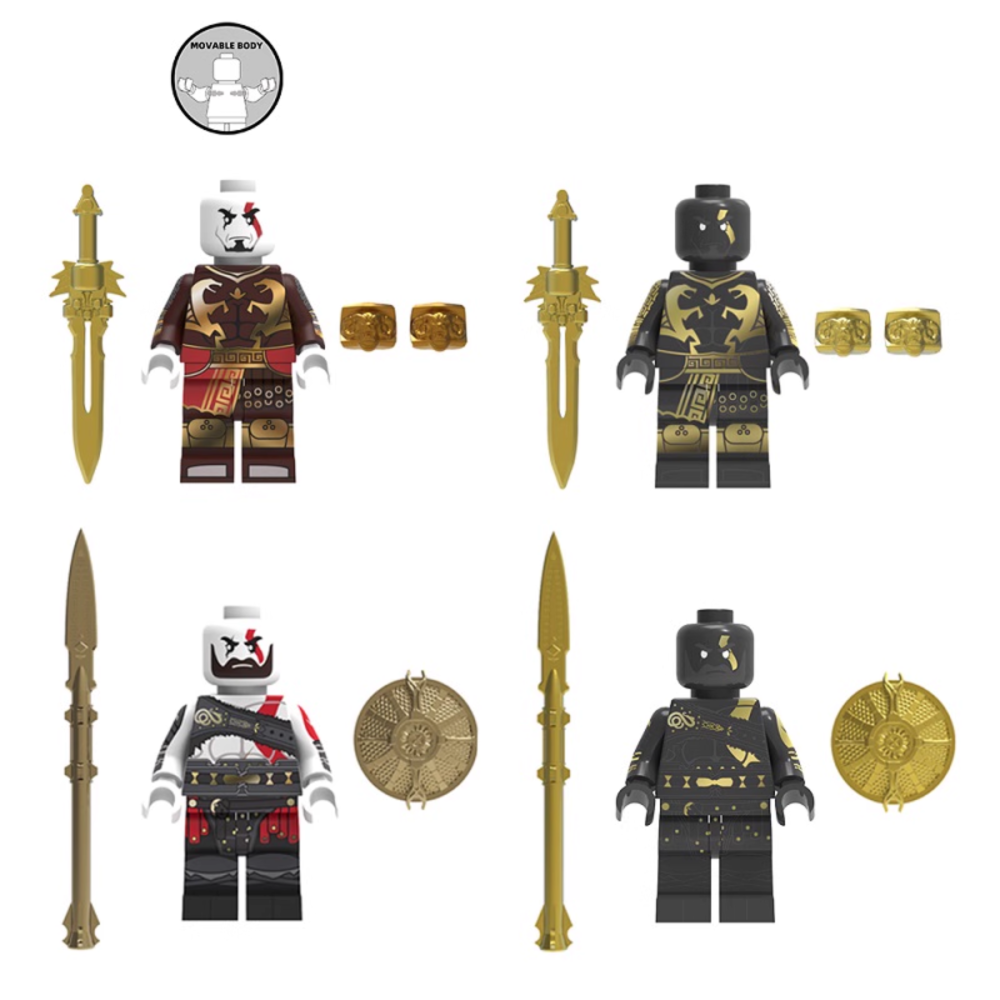 God of War Kratos Block Figures Set of 4pcs With Swords and Spears Accessories