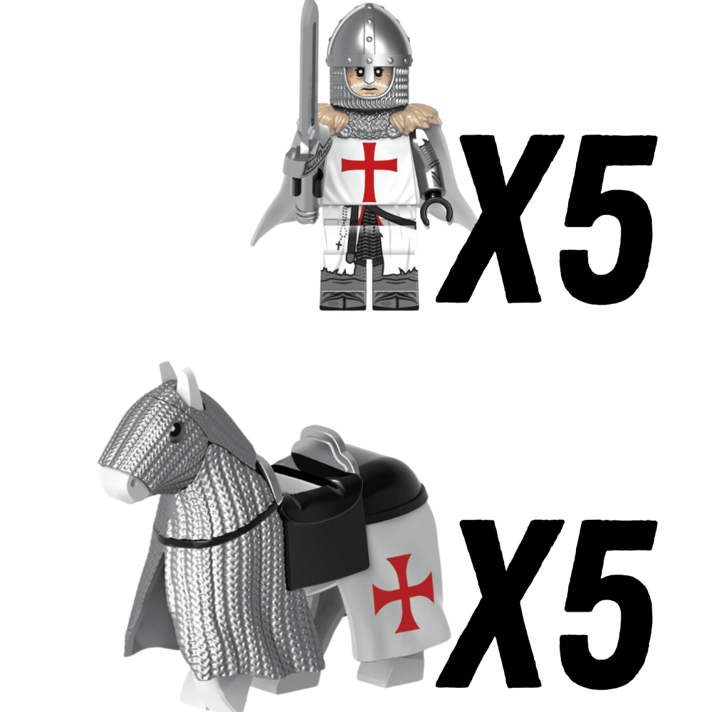 Crusades Mounted Knights Templars Armored Warhorse Block Figures Set