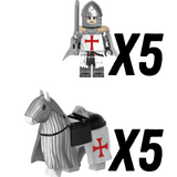 Crusades Mounted Knights Templars Armored Warhorse Block Figures Set
