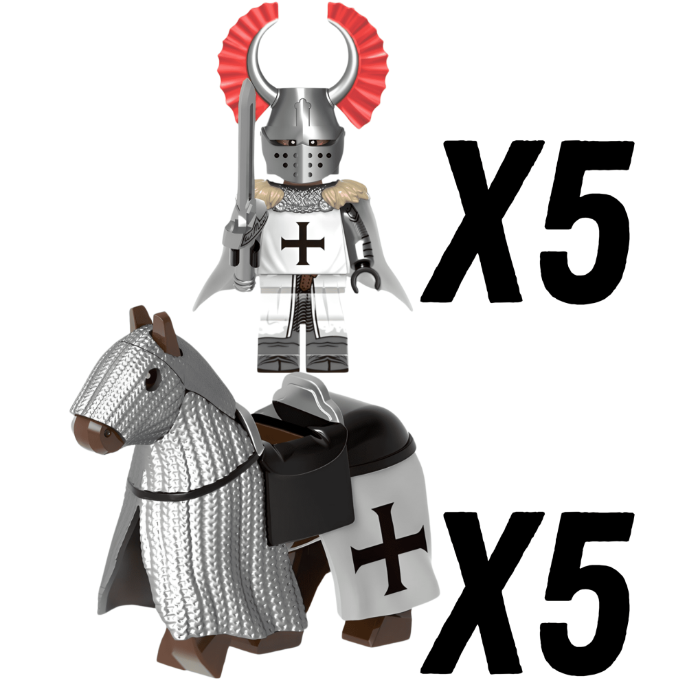 Crusades Mounted Teutonic Knights &Armored Warhorse Block Figures Set
