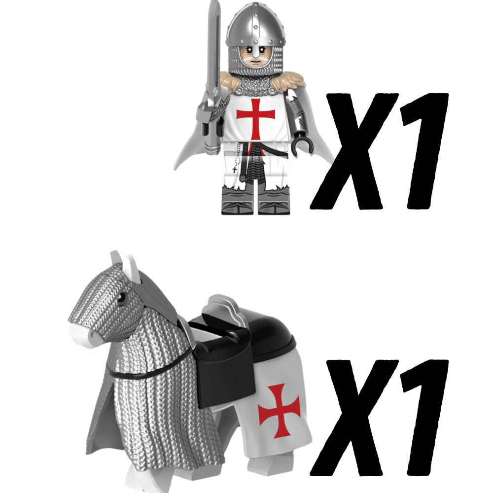 Crusades Mounted Knights Templars Armored Warhorse Block Figures Set