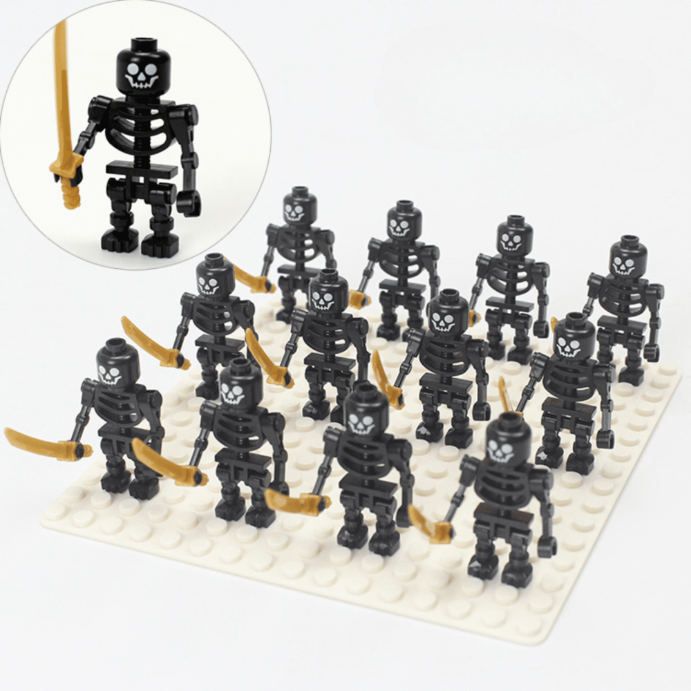 Skeleton Soldiers With Swords Block Figures Set Black 12pcs