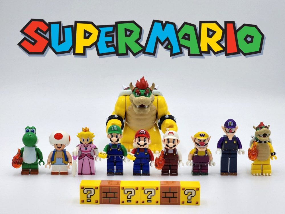 Super Mario Brothers Bowser Mario Luigi Toad Princess Yoshi Block Figures Set