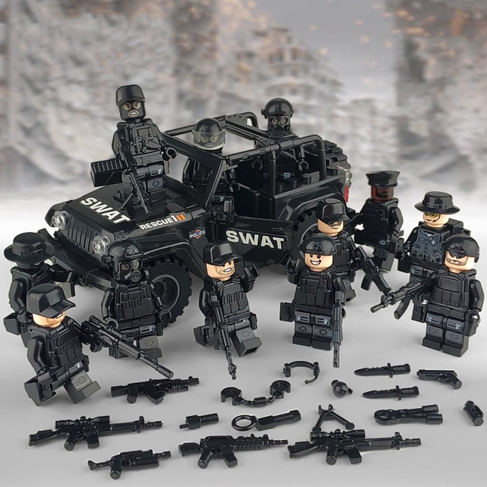 Swat Team & Jeep MOC Block Figures Set