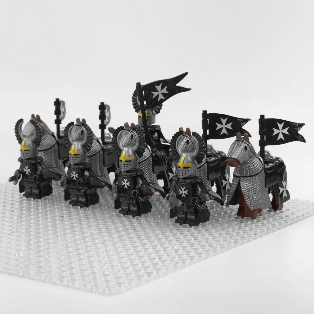 Crusades Mounted Knights Hospitallers Armored Warhorse Block Figures Set