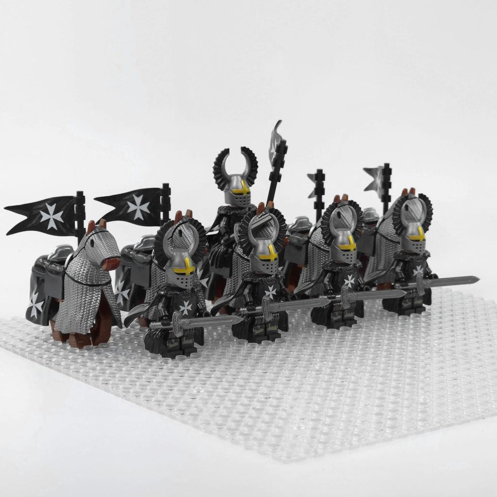 Crusades Mounted Knights Hospitallers Armored Warhorse Block Figures Set