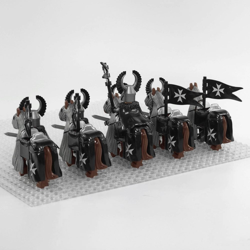 Crusades Mounted Knights Hospitallers Armored Warhorse Block Figures Set