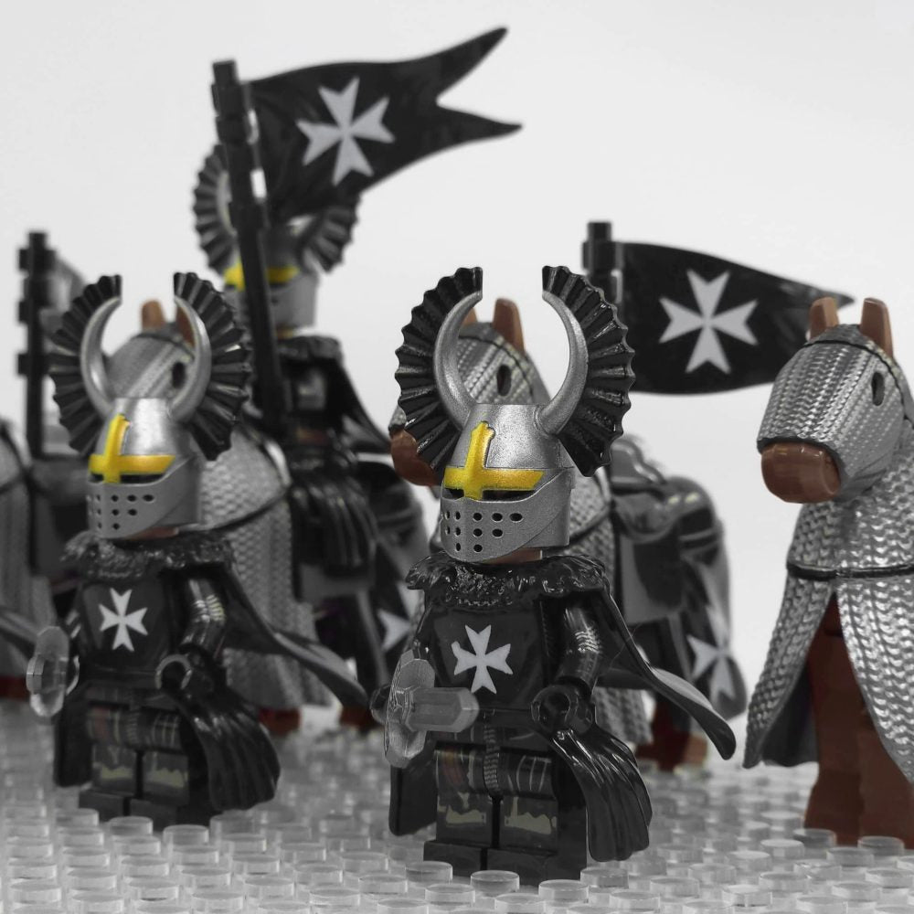 Crusades Mounted Knights Hospitallers Armored Warhorse Block Figures Set