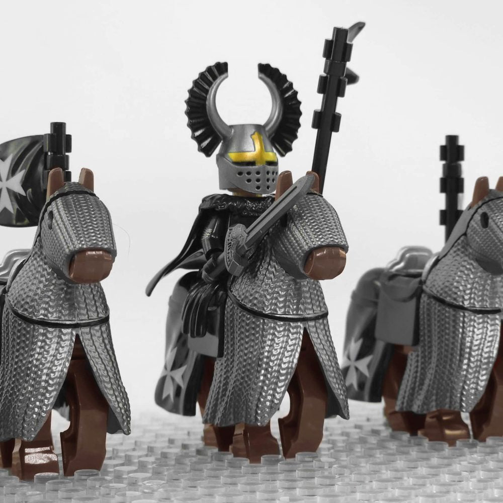 Crusades Mounted Knights Hospitallers Armored Warhorse Block Figures Set
