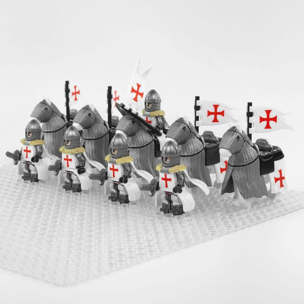 Crusades Mounted Knights Templars Armored Warhorse Block Figures Set
