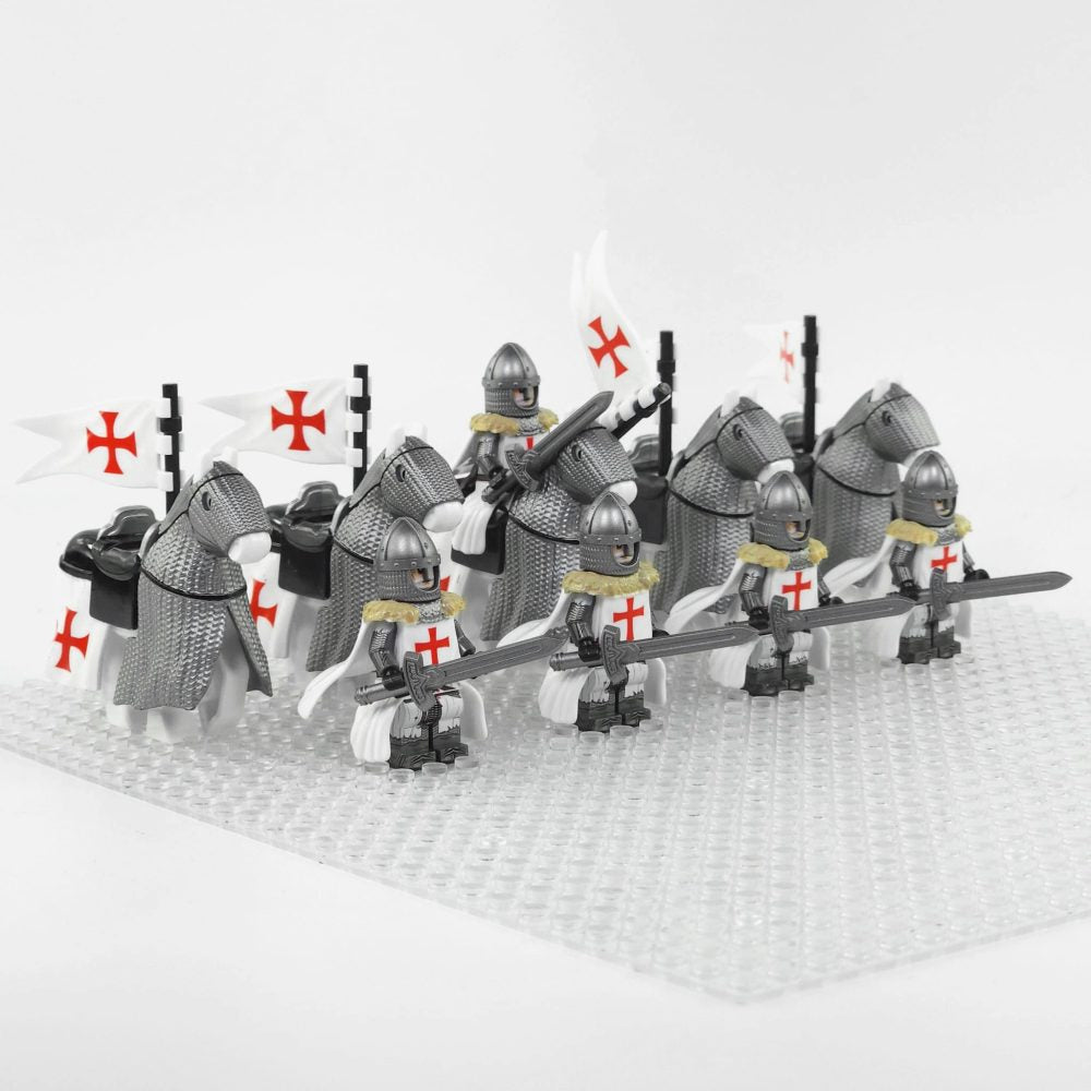 Crusades Mounted Knights Templars Armored Warhorse Block Figures Set