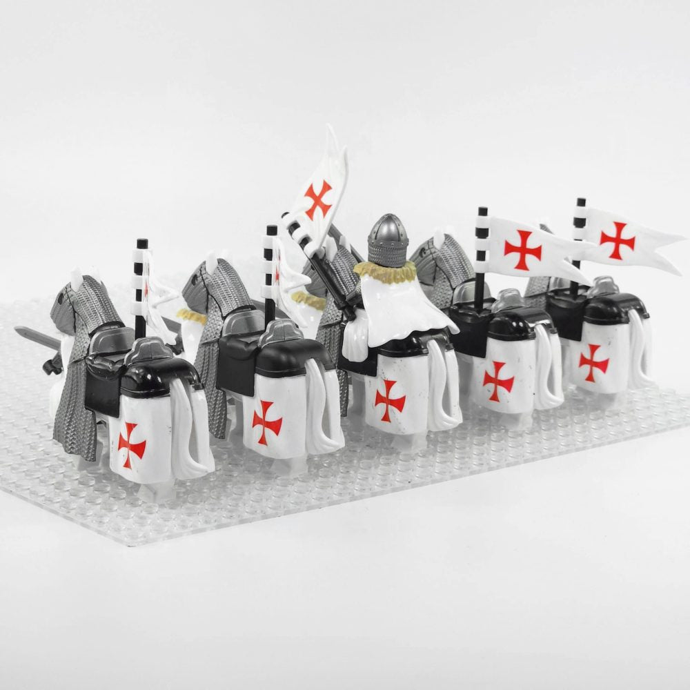 Crusades Mounted Knights Templars Armored Warhorse Block Figures Set