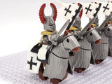 Crusades Mounted Teutonic Knights &Armored Warhorse Block Figures Set