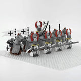Crusades Mounted Teutonic Knights &Armored Warhorse Block Figures Set