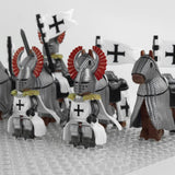 Crusades Mounted Teutonic Knights &Armored Warhorse Block Figures Set