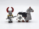 Crusades Mounted Teutonic Knights &Armored Warhorse Block Figures Set