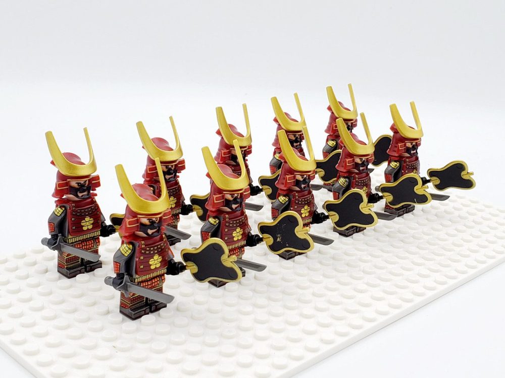 Japanese Samurai Uchiwa and Katana Block Figures Set of 10pcs