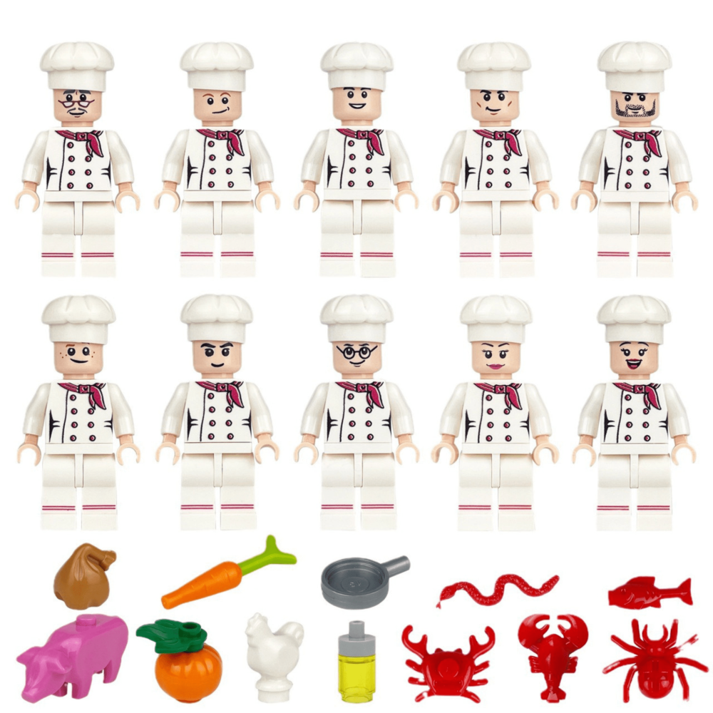Junior Chefs Cooking Team Block Figures Set of 10pcs With Foods & Accessories