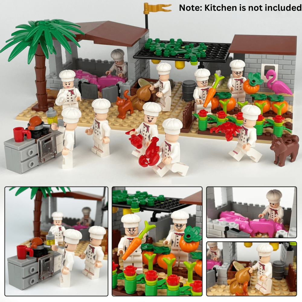Junior Chefs Cooking Team Block Figures Set of 10pcs With Foods & Accessories