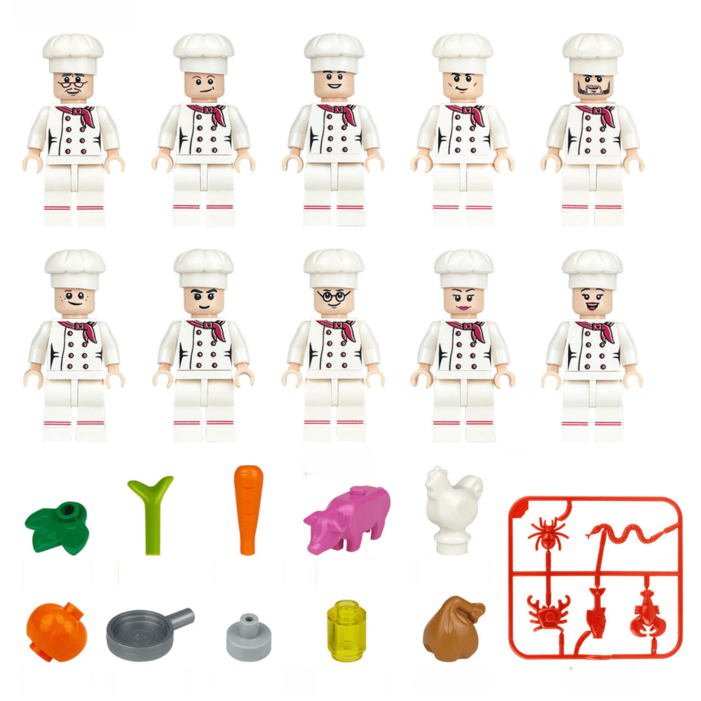 Junior Chefs Cooking Team Block Figures Set of 10pcs With Foods & Accessories