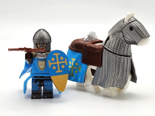 Kingdom of Jerusalem Mounted Knights & Armored Warhorse Block Figures Set