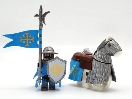 Kingdom of Jerusalem Mounted Knights & Armored Warhorse Block Figures Set