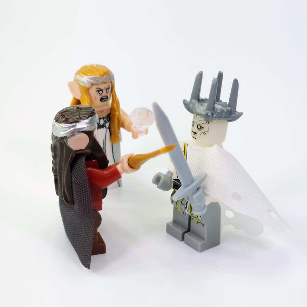 Lord the Rings Witch King Battle Against Galadriel and Elrond Block Figures Set