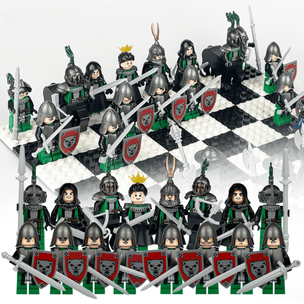 Medieval Crimson Bear Knights Block Figures Set