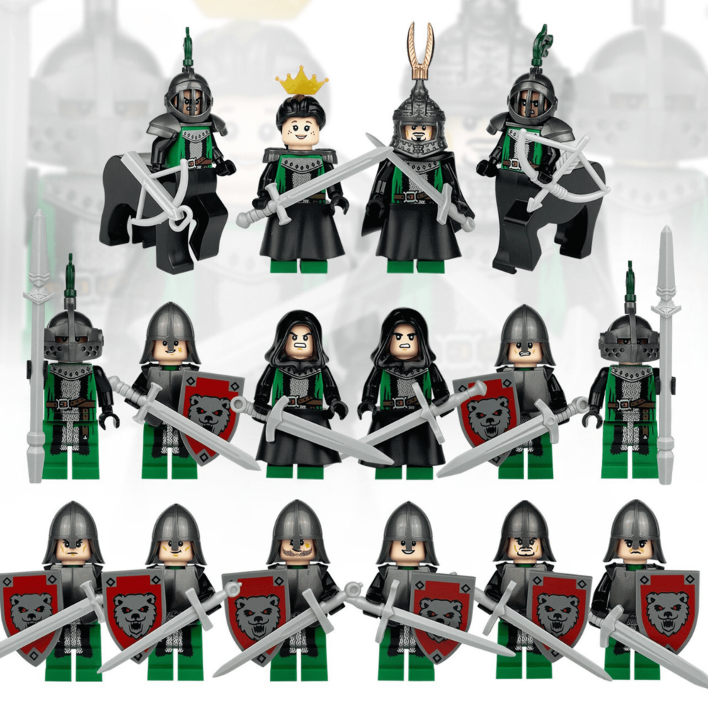 Medieval Crimson Bear Knights Block Figures Set