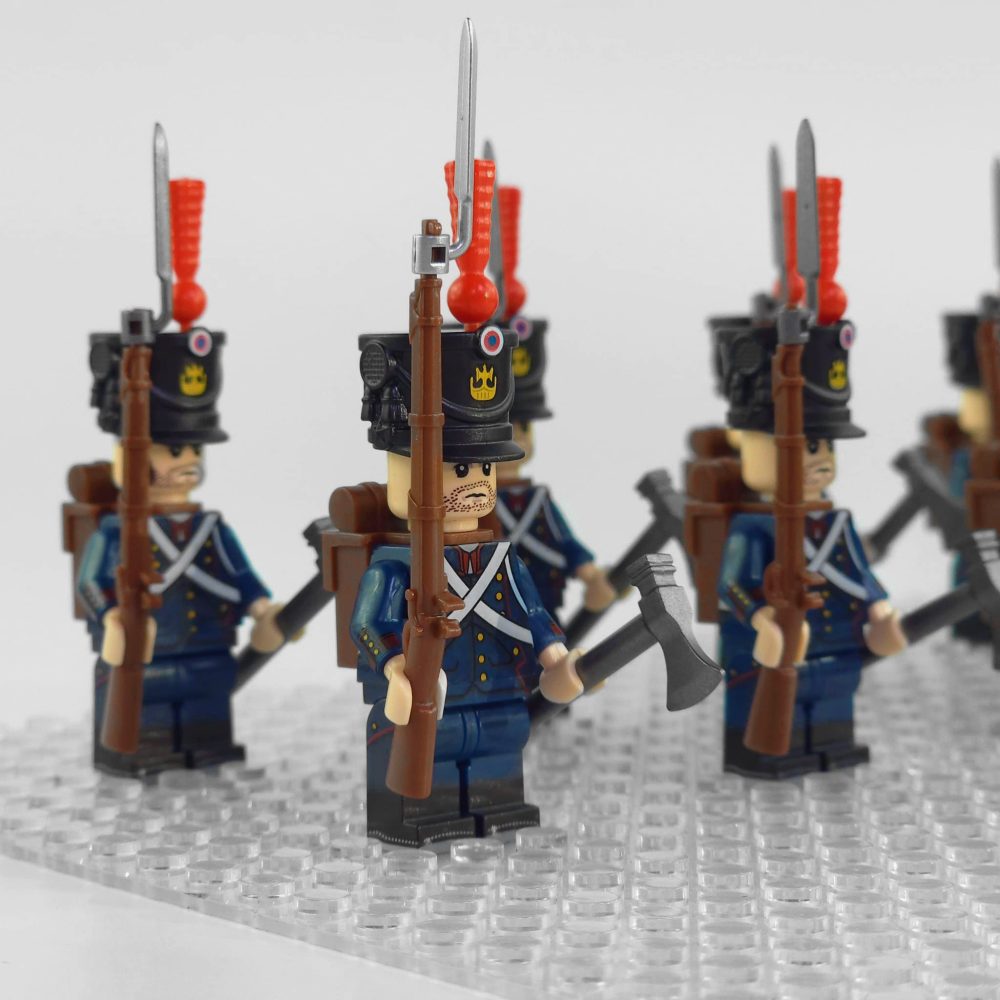Napoleonic Wars French Artillery Infantry Block Figures Set With Rifle Bayonet & War Axe