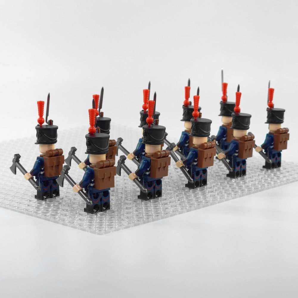 Napoleonic Wars French Artillery Infantry Block Figures Set With Rifle Bayonet & War Axe