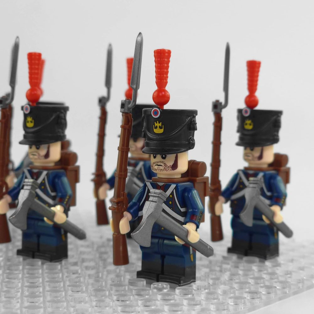 Napoleonic Wars French Artillery Infantry Block Figures Set With Rifle Bayonet & War Axe